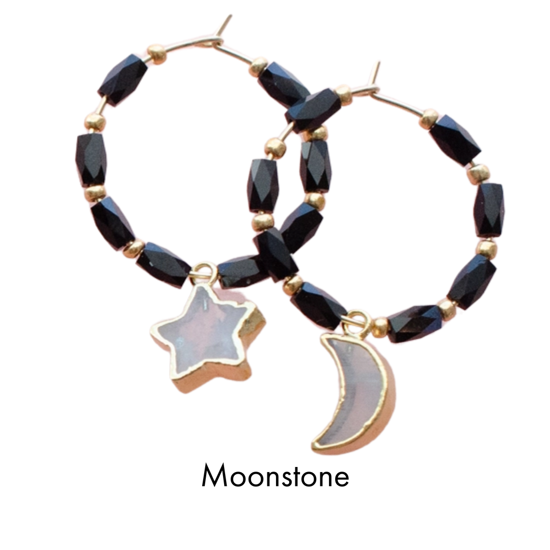 Star and Moon Gemstone Beaded Hoops