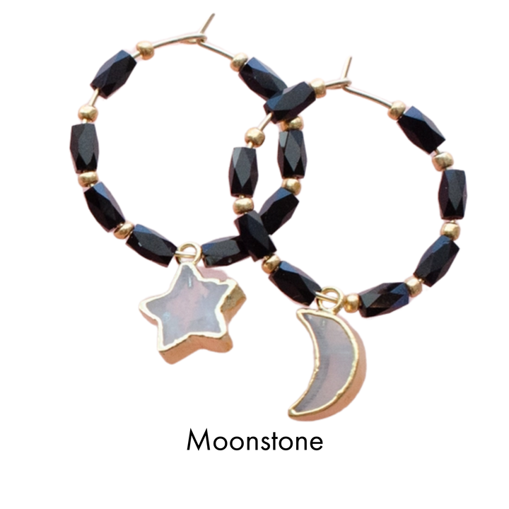 Star and Moon Gemstone Beaded Hoops