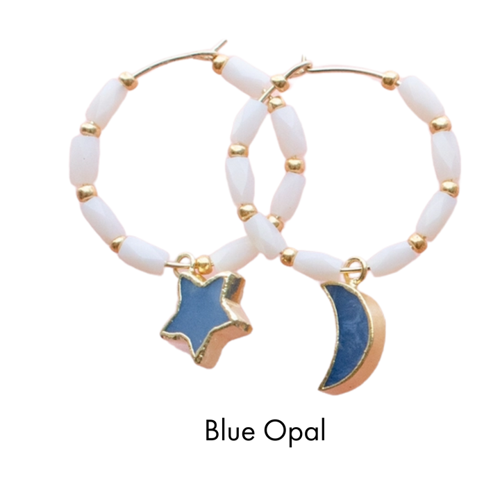 Star and Moon Gemstone Beaded Hoops