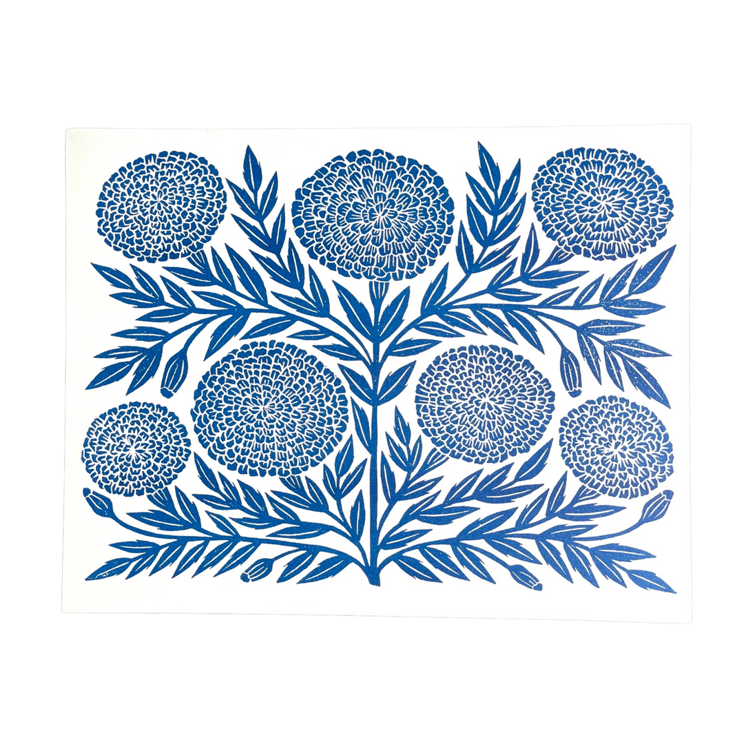Garden Series: Navy Marigold Risograph Print