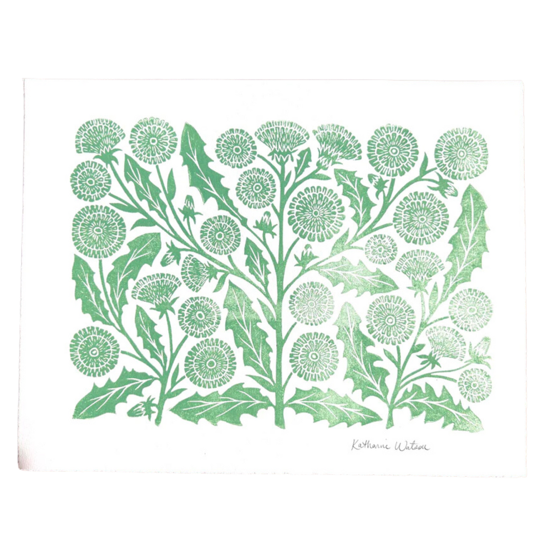 Hand Block Printed Dandelions Art Print No. 3046