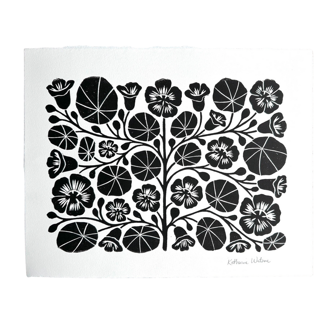 Hand Block Printed Nasturtium Art Print No. 5060