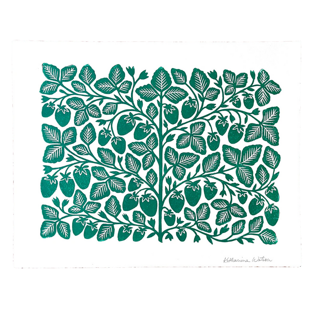 Hand Block Printed Strawberry Art Print No. 2891