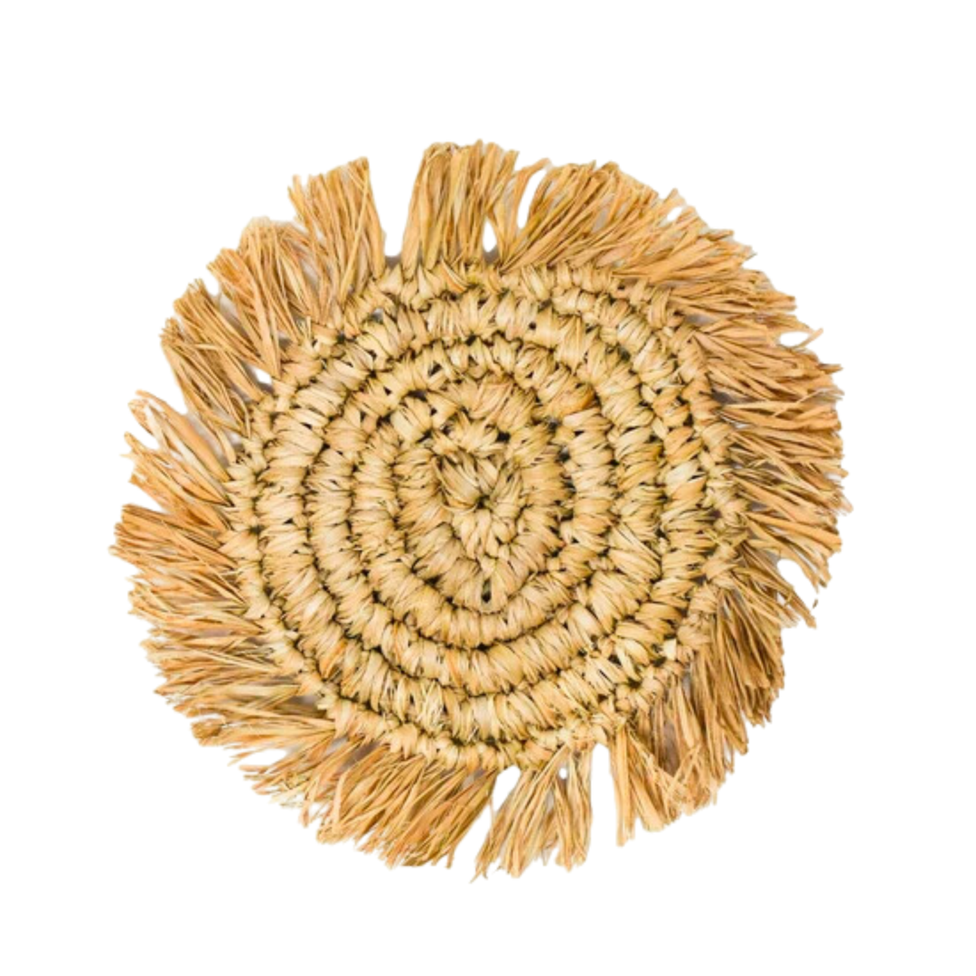 Straw Fringe Coaster Set Of 4