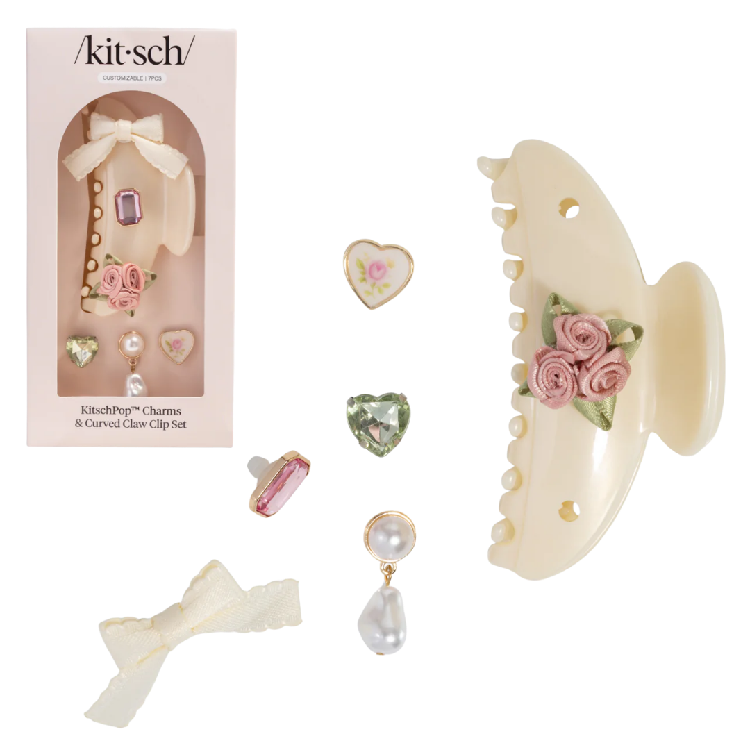 KitschPop Curved Claw Clip & Charms - Pearlized Cream