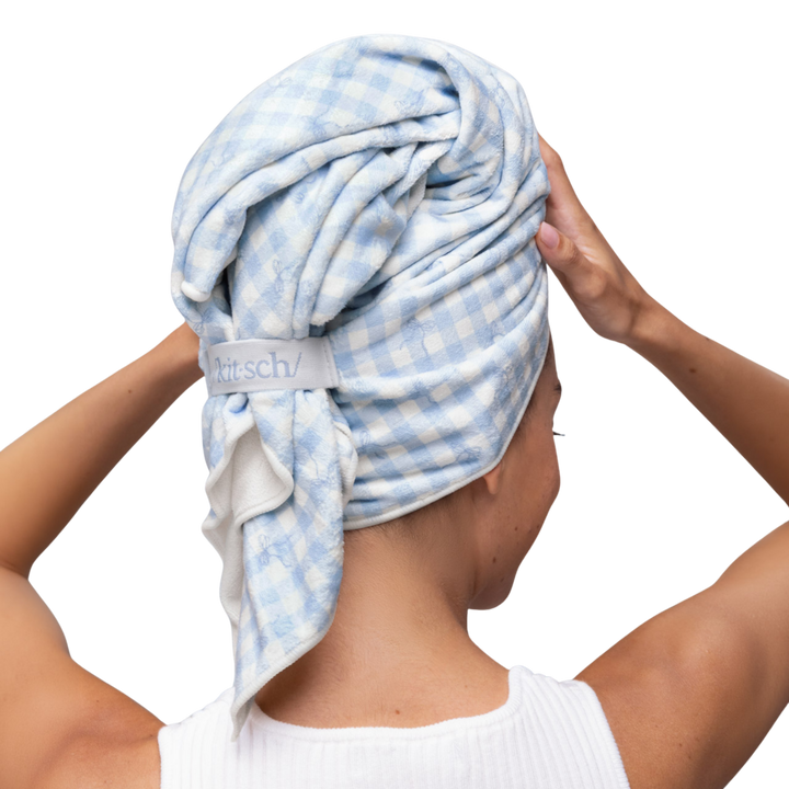 Xl Hair Towel Wrap - Gingham Blue