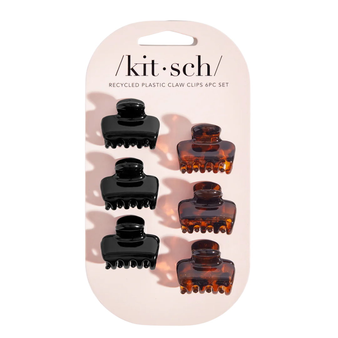 Mini Puffy Claw Clips 6pc Set - Black & Tort