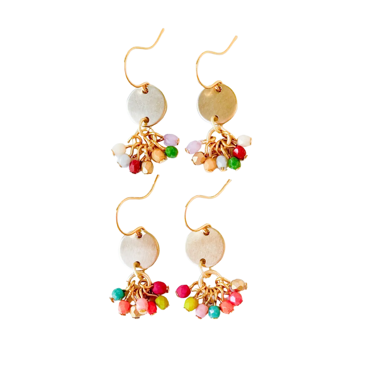 Small Cute Brass Earrings with Tiny Beaded Clusters