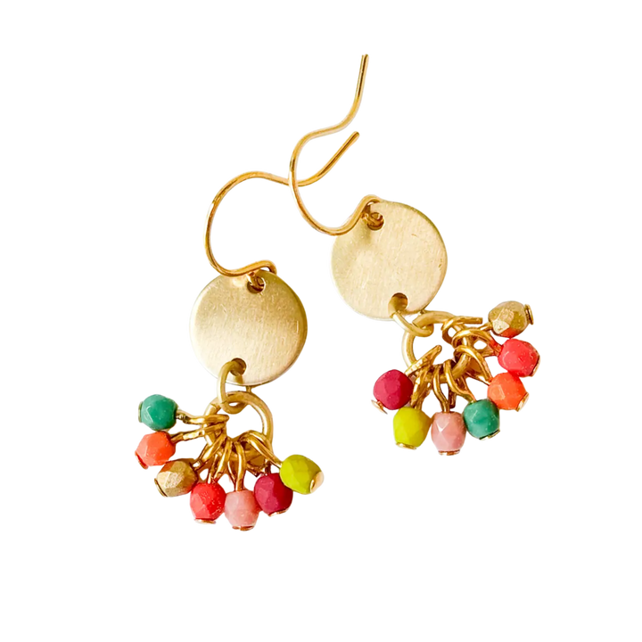 Small Cute Brass Earrings with Tiny Beaded Clusters