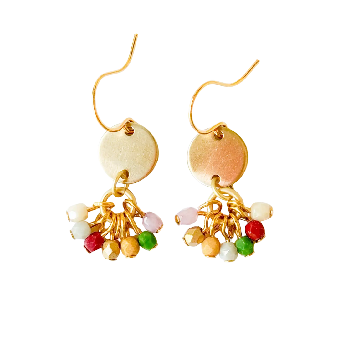 Small Cute Brass Earrings with Tiny Beaded Clusters