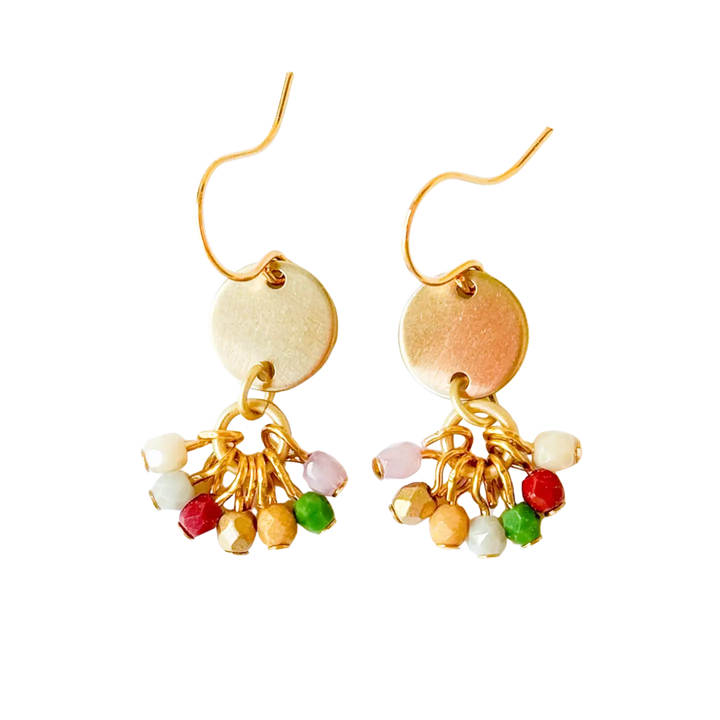 Small Cute Brass Earrings with Tiny Beaded Clusters