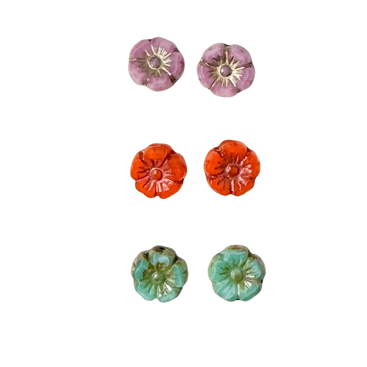 Tiny Flower Stud Earrings, 24K gold plated posts