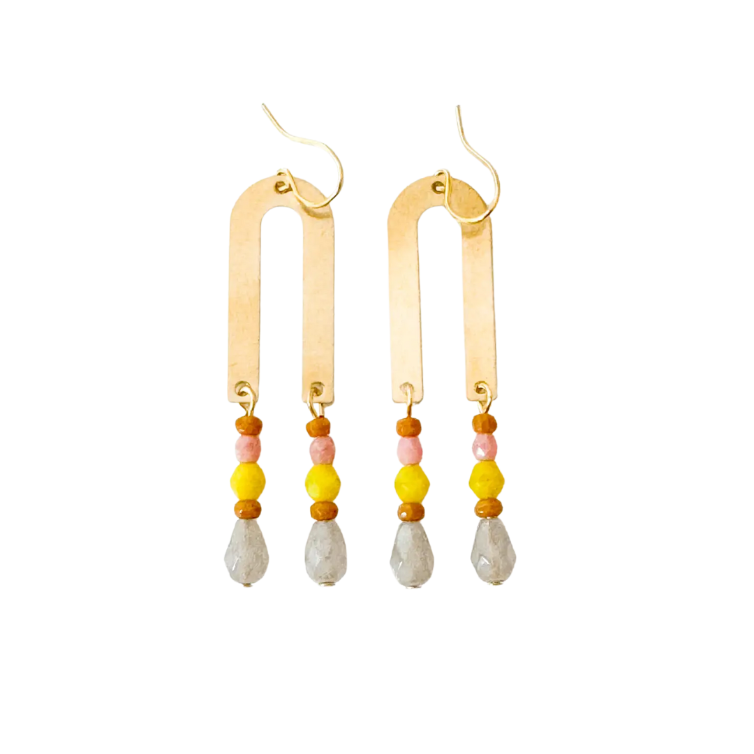 Brass Arch Earrings with Glass Beads