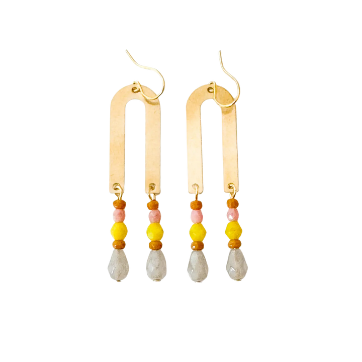 Brass Arch Earrings with Glass Beads