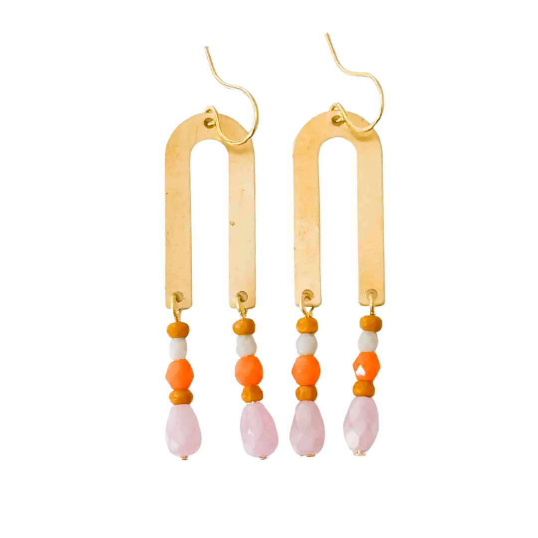 Brass Arch Earrings with Glass Beads