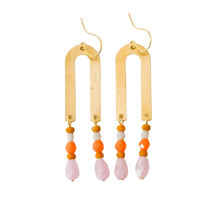 Brass Arch Earrings with Glass Beads