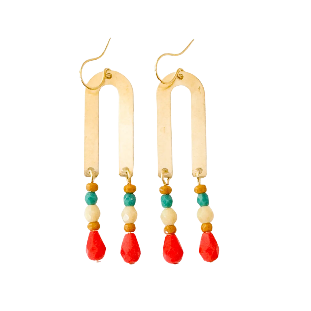 Brass Arch Earrings with Glass Beads