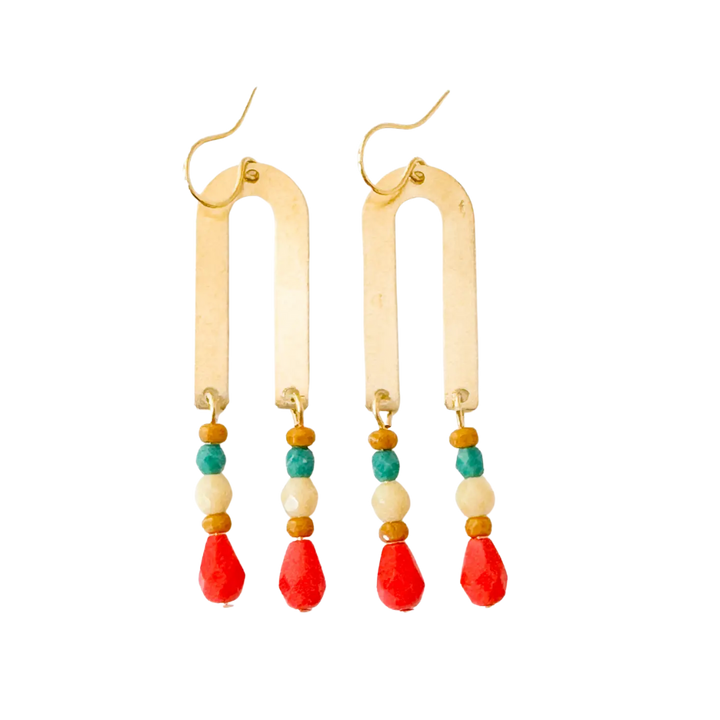 Brass Arch Earrings with Glass Beads