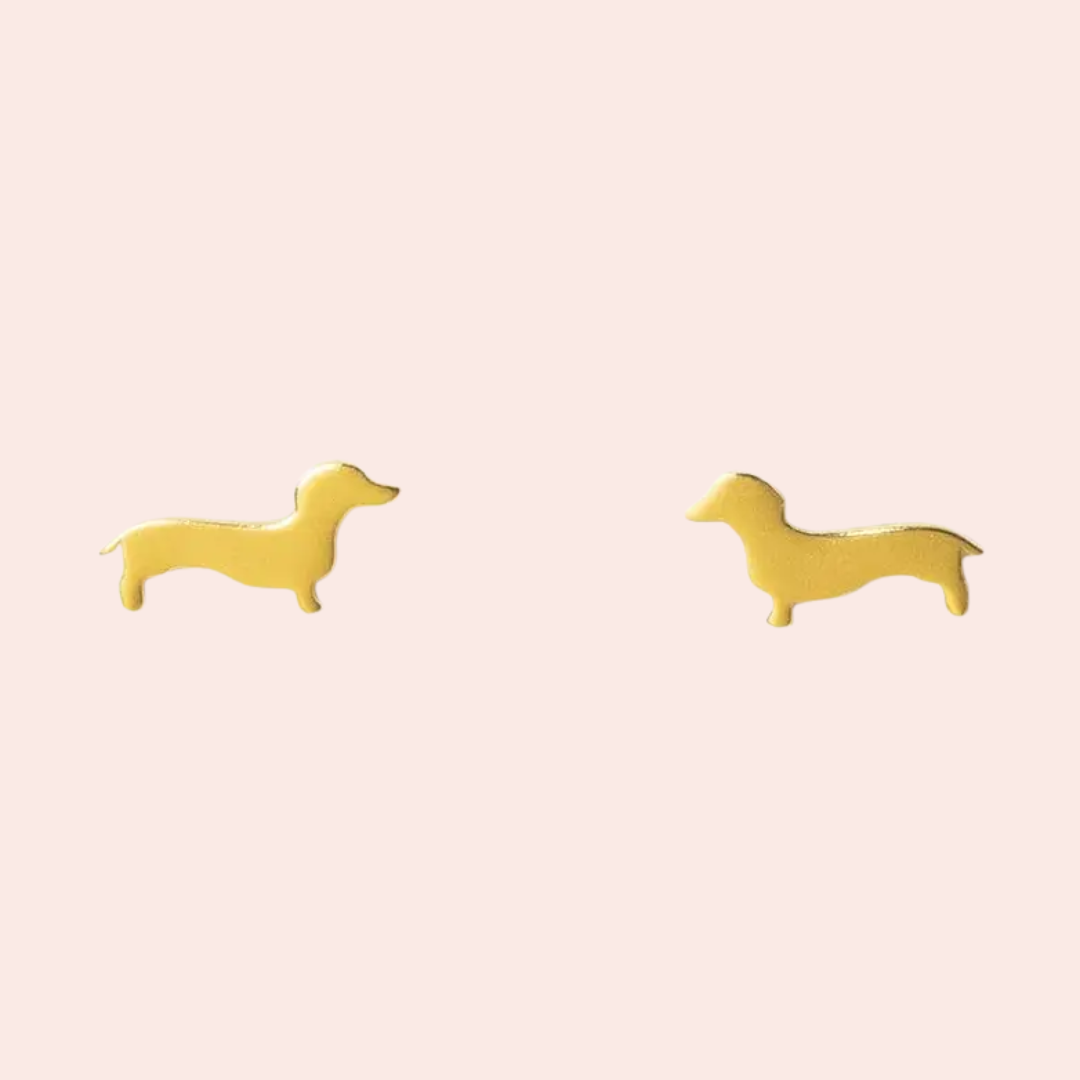 Alice Dachshund Post Earrings 18K Brass