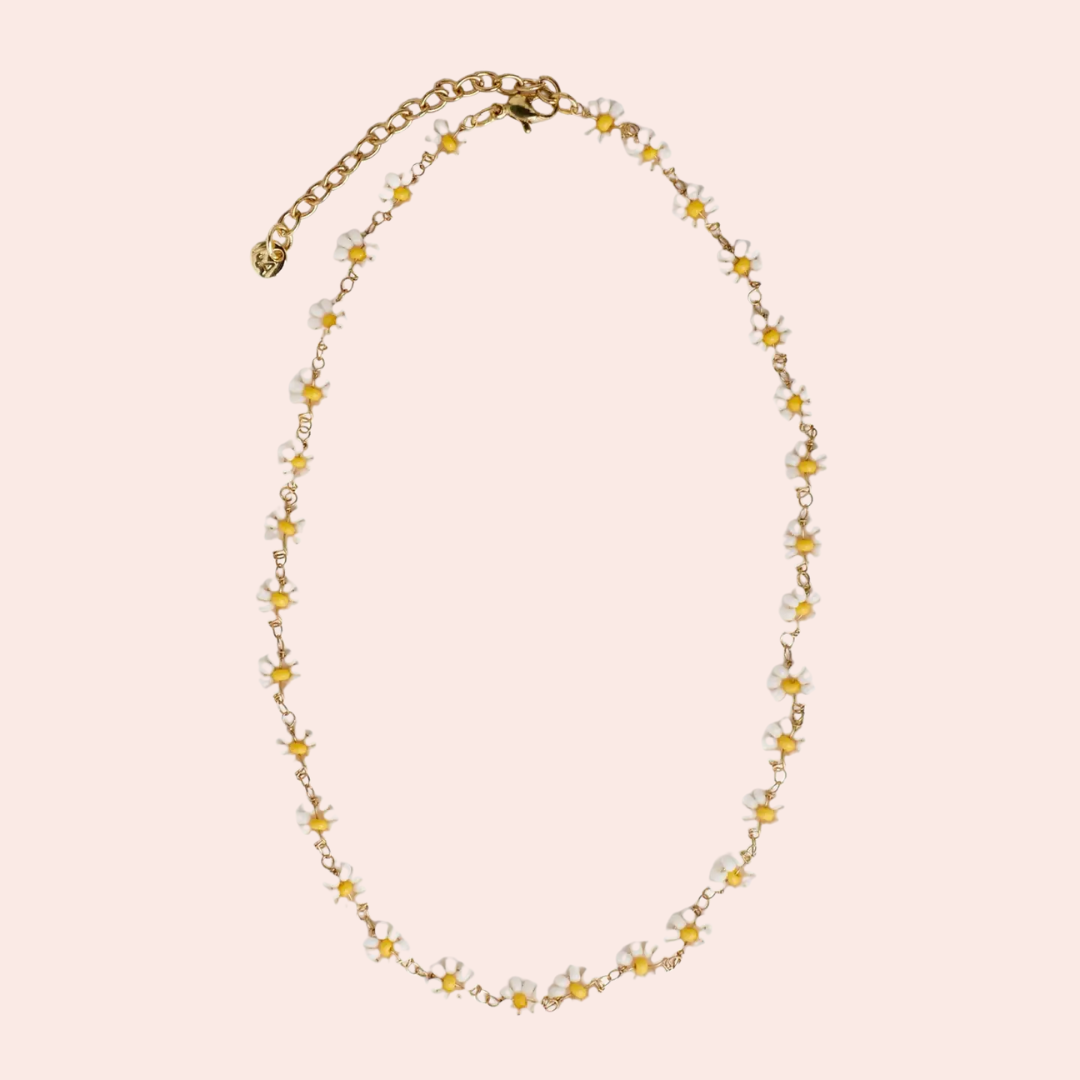 Amanda Flowers Beaded Necklace White + Yellow