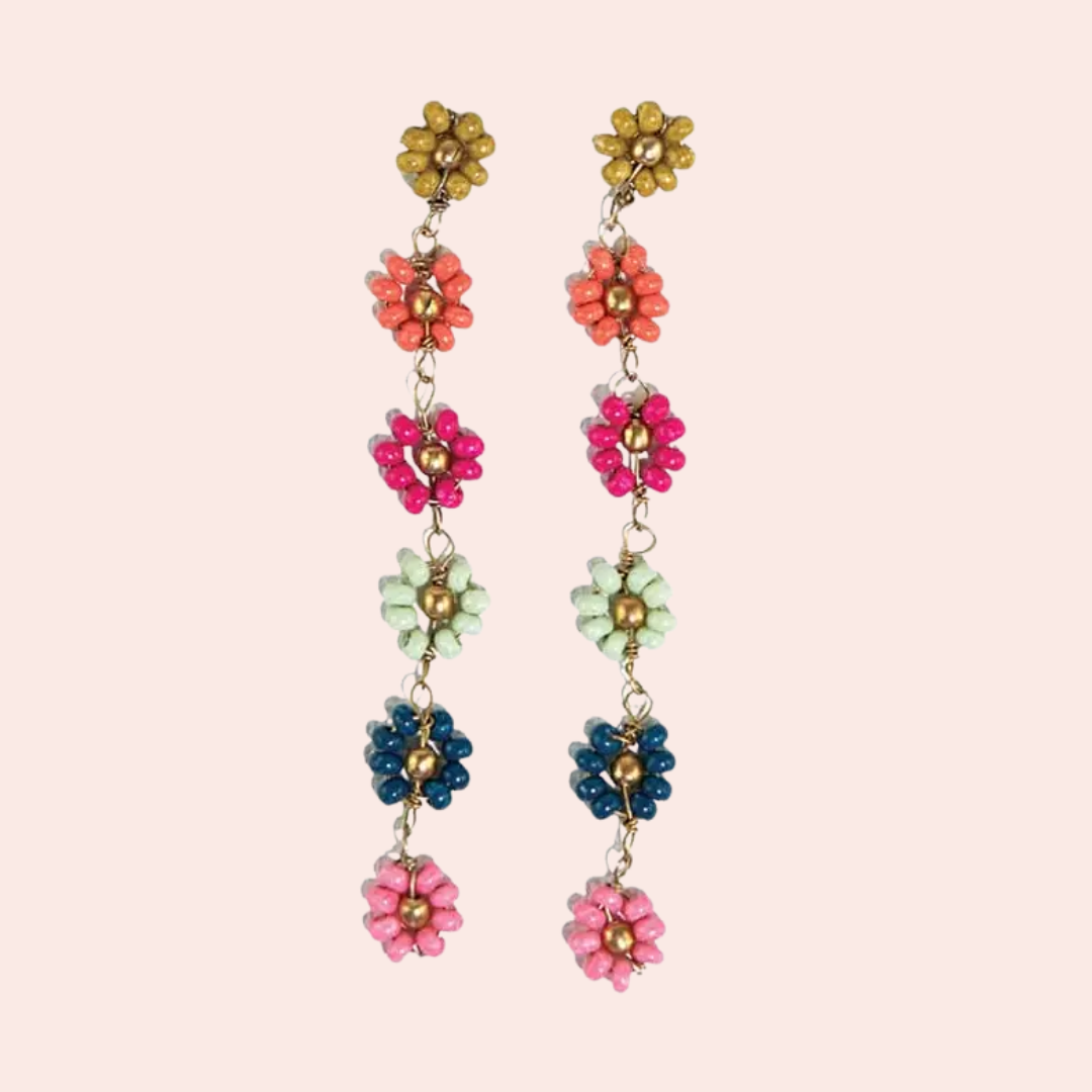 Amanda Multi Color Flower Beaded Dangle Earrings