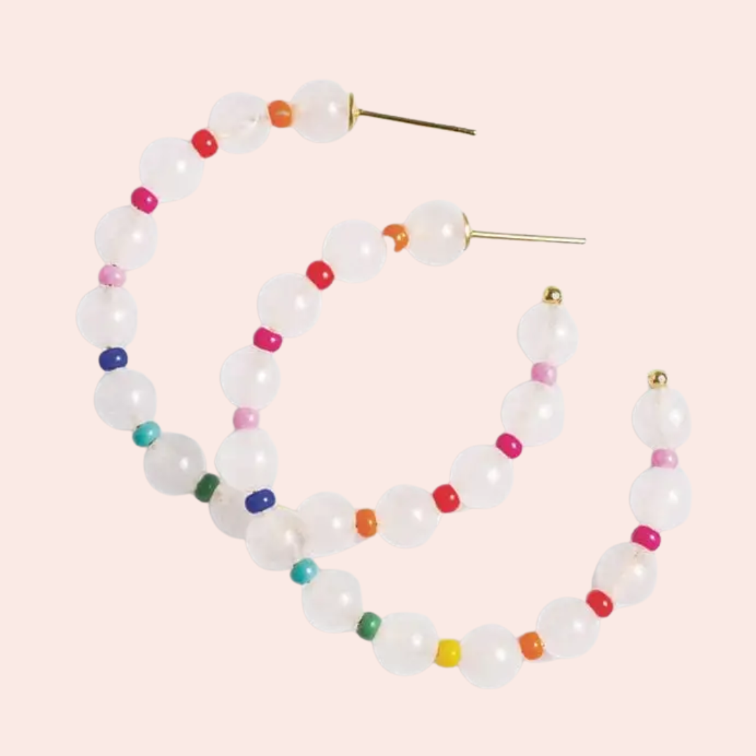 Angela Round Stone & Seed Bead Hoop Earrings