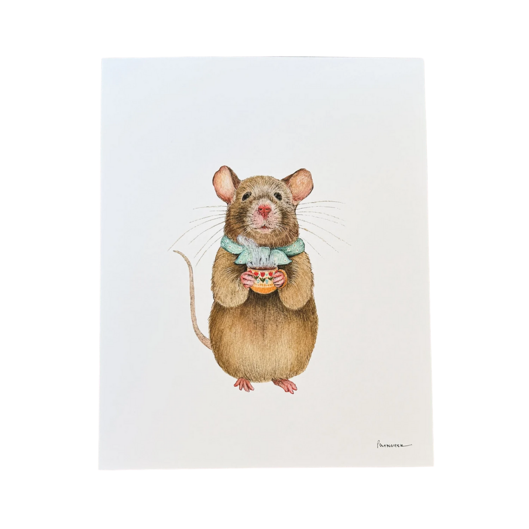 Critters and Cups: Mildred Mouse - 8"x10" Print