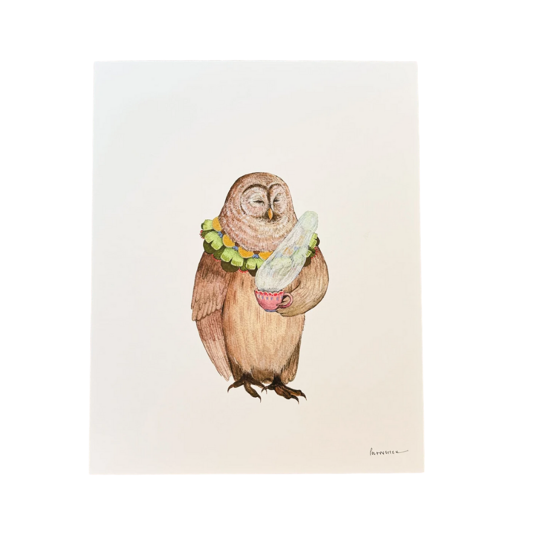 Critters and Cups: Owen Owl - 8"x10" Print