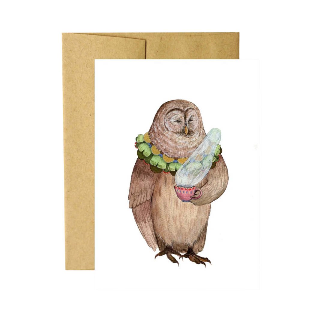 Critters and Cups: Owen Owl Greeting Card