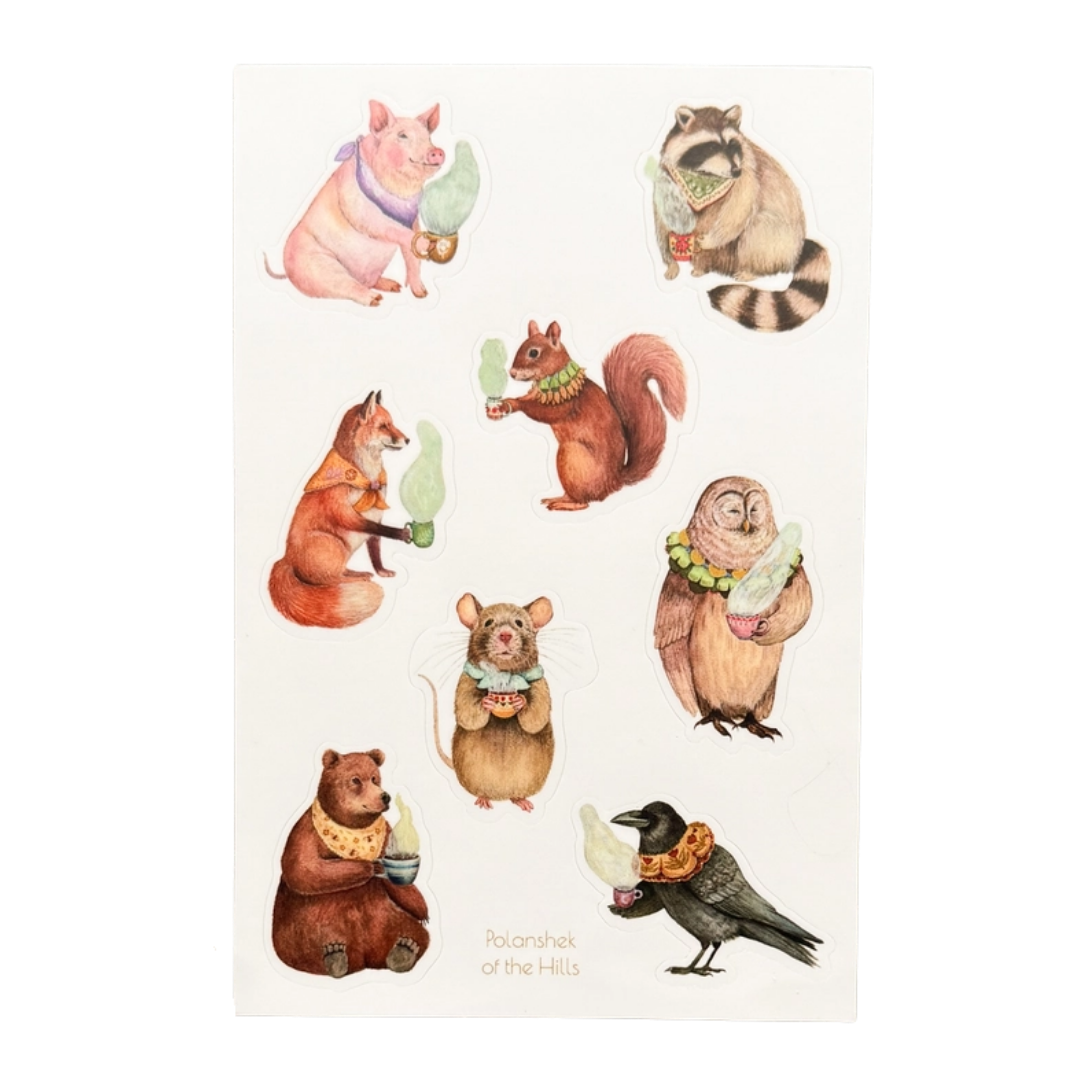 Critters and Cups Sticker Sheet