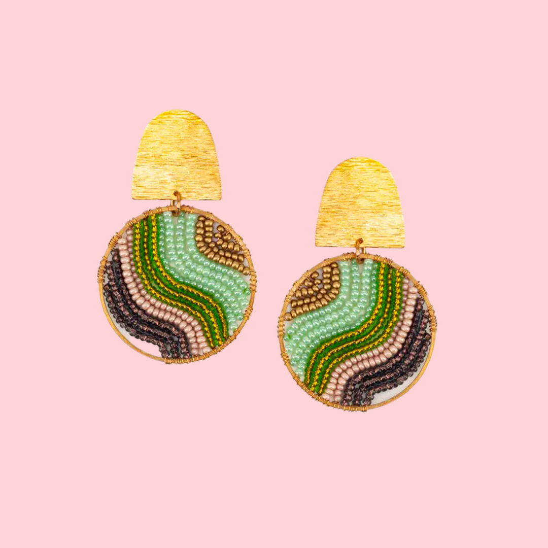 Beaded and Brass Flow Post Earrings