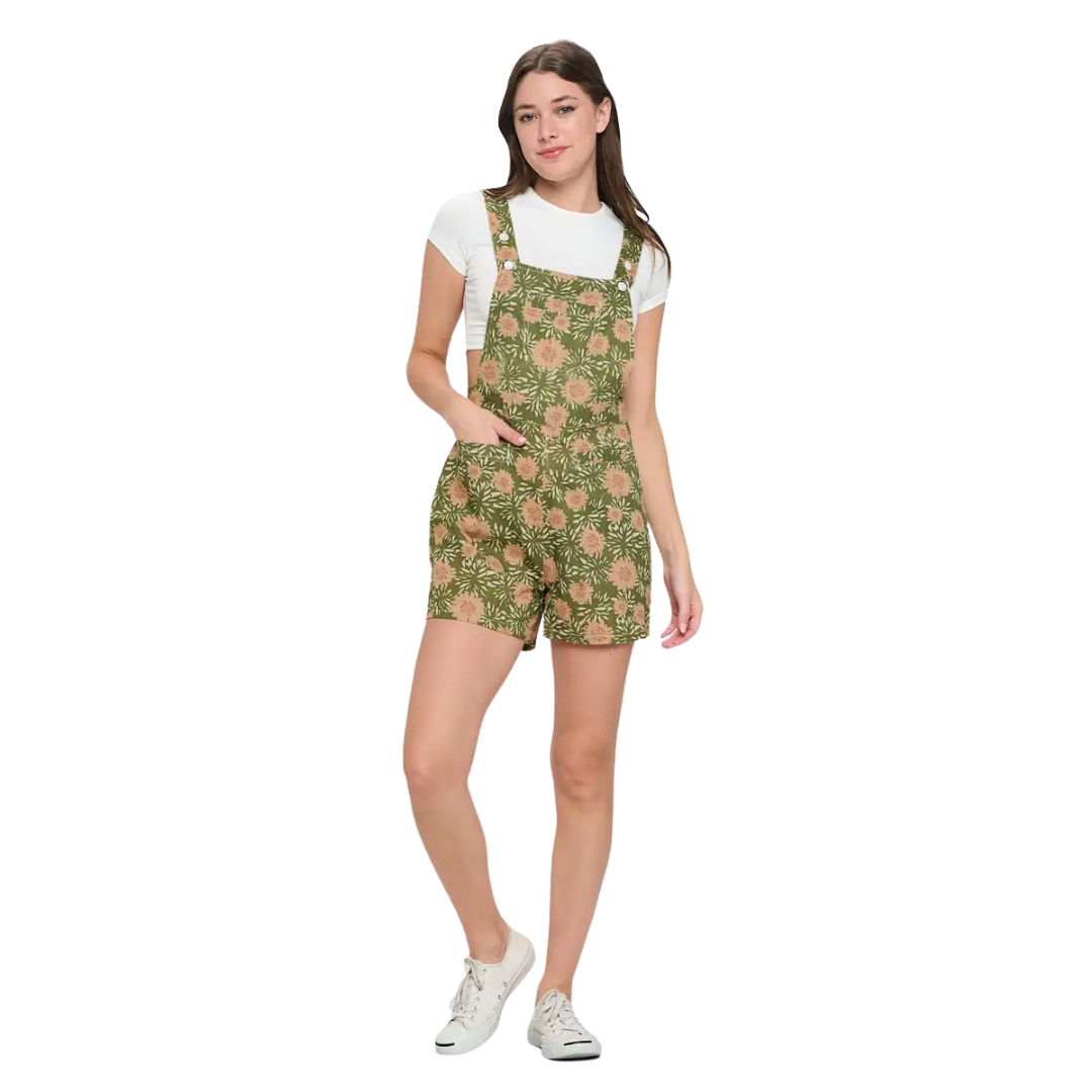 Vintage Flower Blossom Print Shortalls