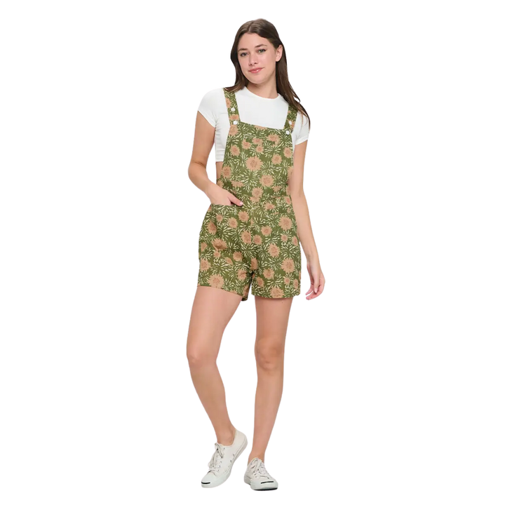 Vintage Flower Blossom Print Shortalls
