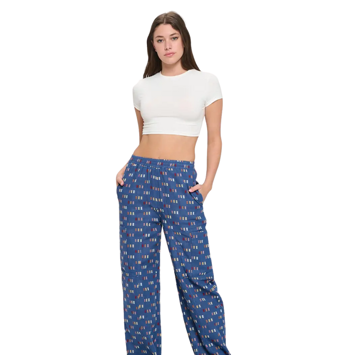 Polka Square Print Cotton Pants