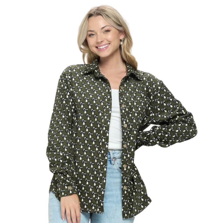 Mushroom Print Corduroy Shirt