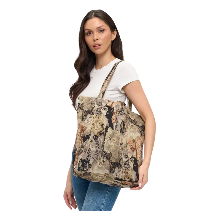 Cat Collage Print Tapestry Tote