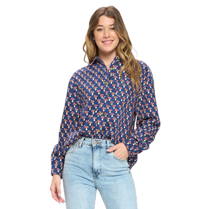 Mushroom Print Corduroy Shirt