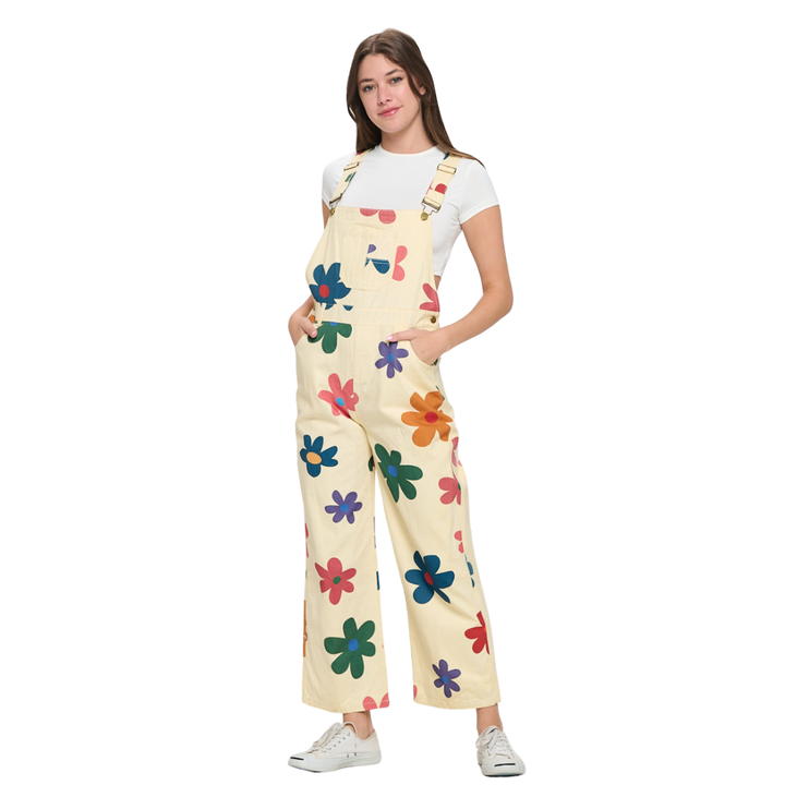 Colorful Daisy Print Overalls