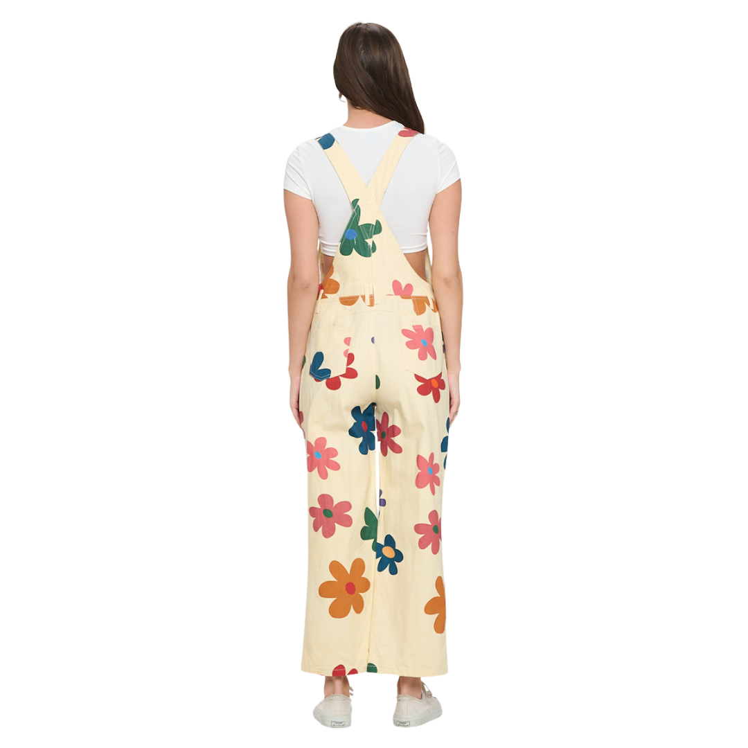 Colorful Daisy Print Overalls