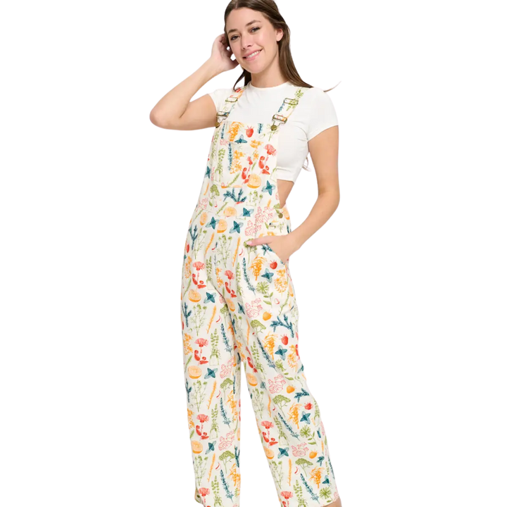 Herbal Citrus Floral Print Overalls