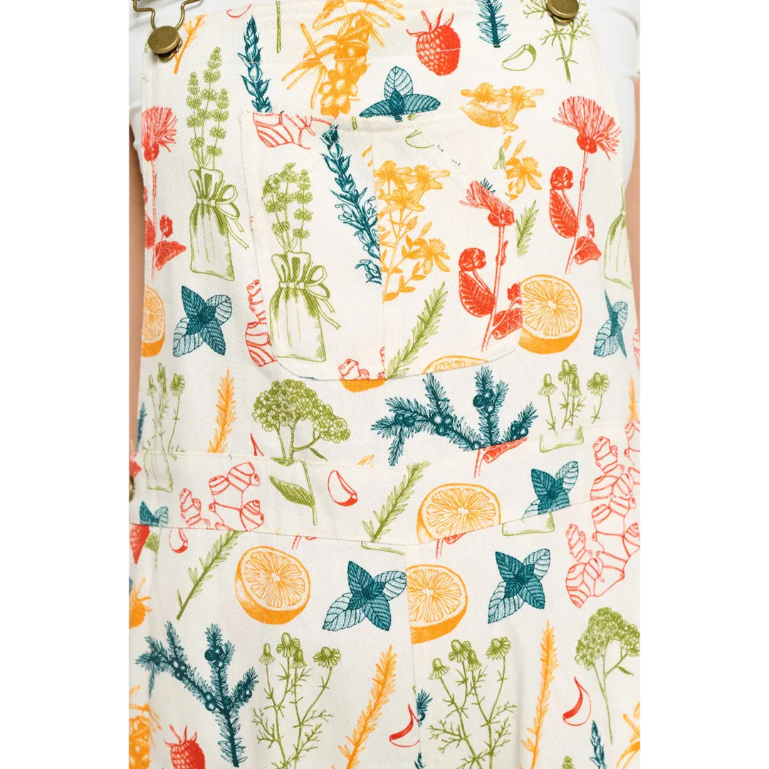 Herbal Citrus Floral Print Overalls