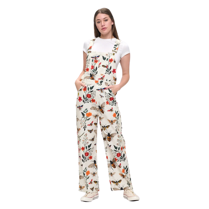 Floral Bee Garden Print Overalls