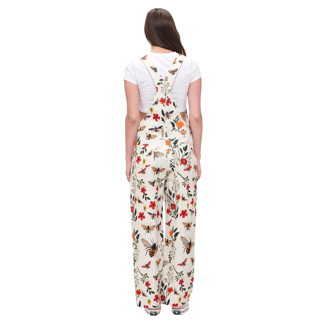 Floral Bee Garden Print Overalls