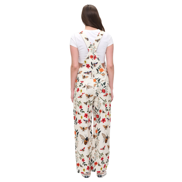Floral Bee Garden Print Overalls
