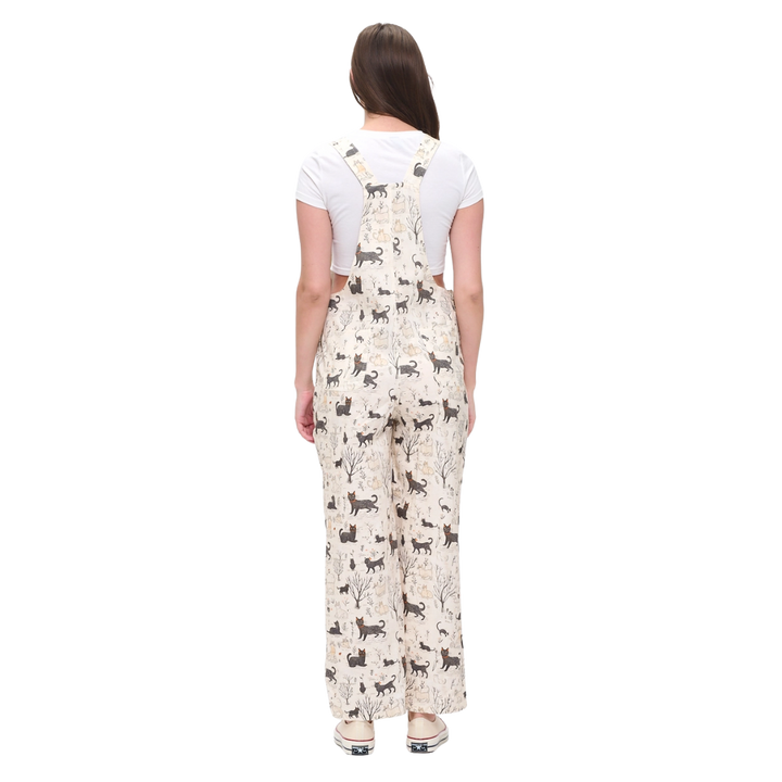 Whimsical Cat Forest Print Overalls