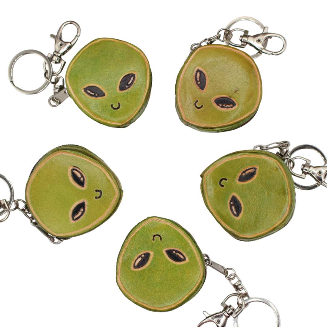 Leather Mini Alien Coin Pouch Keychain
