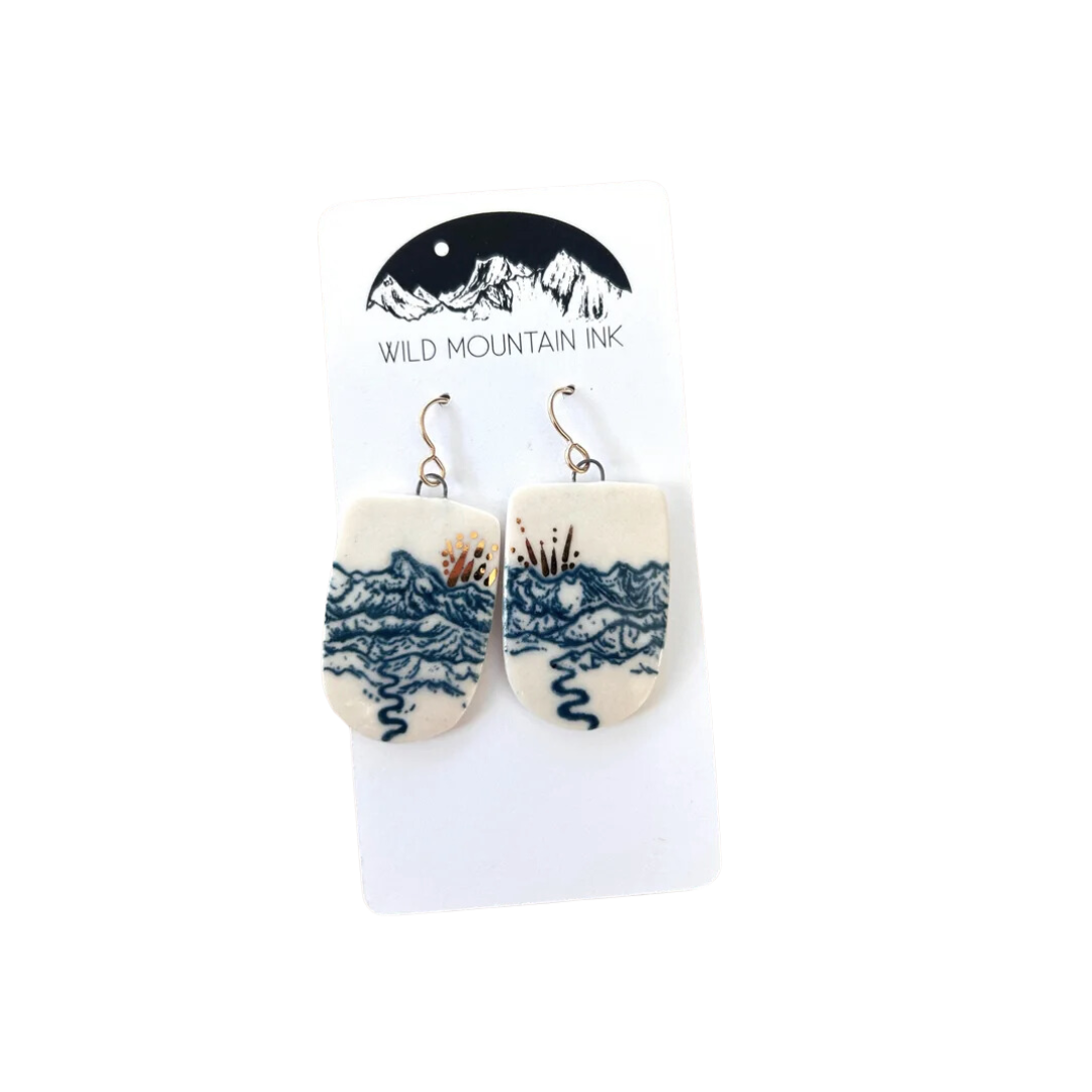 Blue Mountain Peaks Rounded Porcelain Earrings