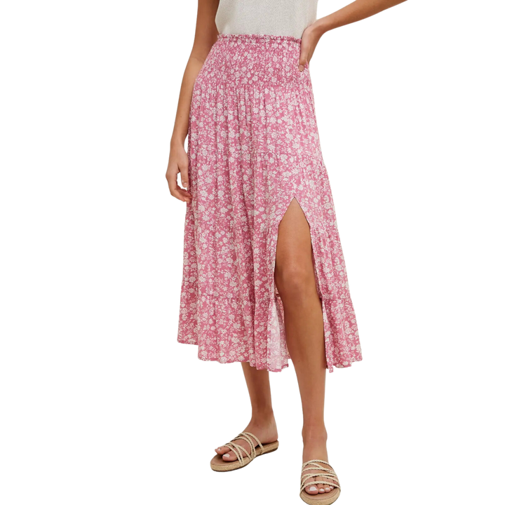 Floral Tiered Midi Skirt with Slit