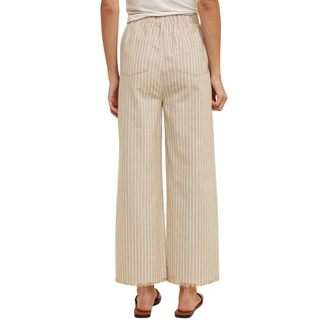 Striped Linen Pants with Raw Edge Detail