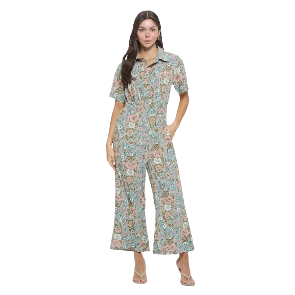 Abstract Floral Print Overalls